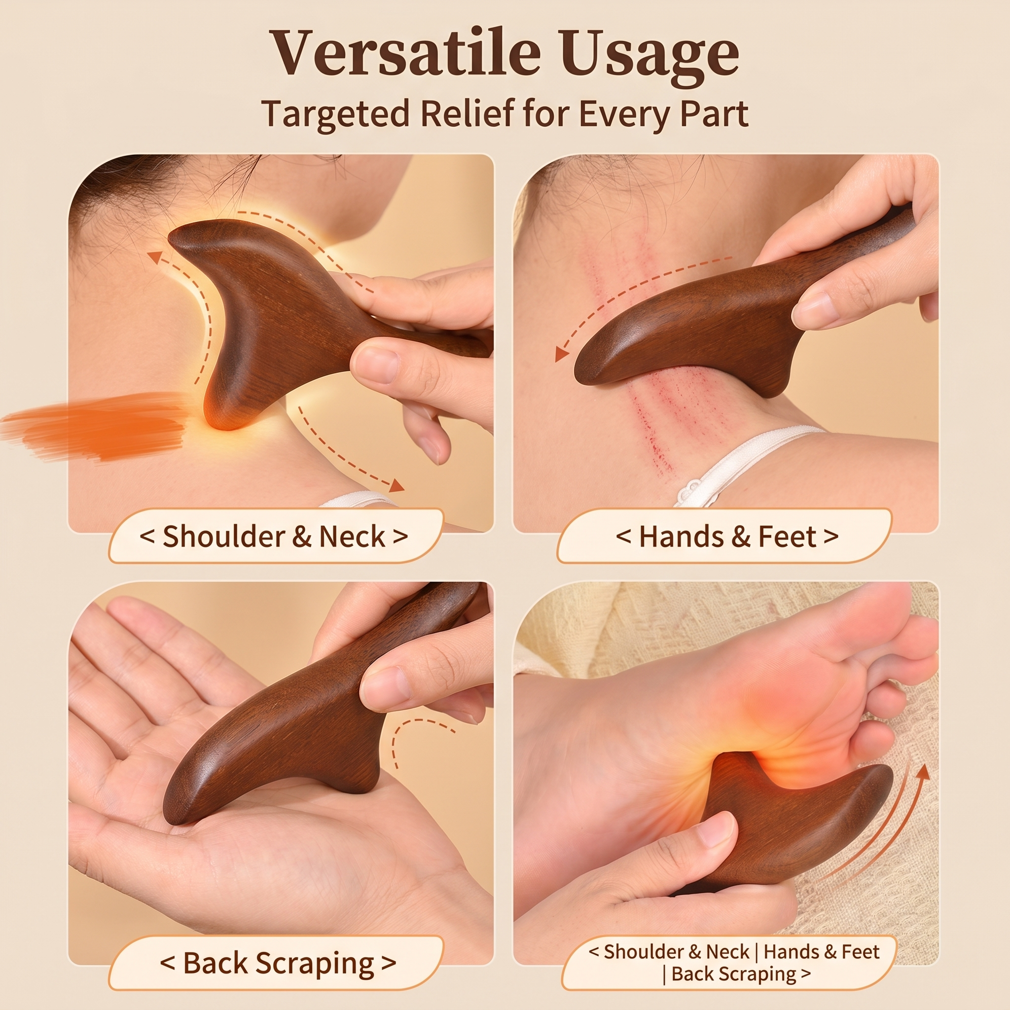 YCMassage® Golden Silk Ebony Foot Massager — Triangular Acupressure Tool, Tendon Scraper, Gua Sha Board, Meridian Clearing Stick, and Comb