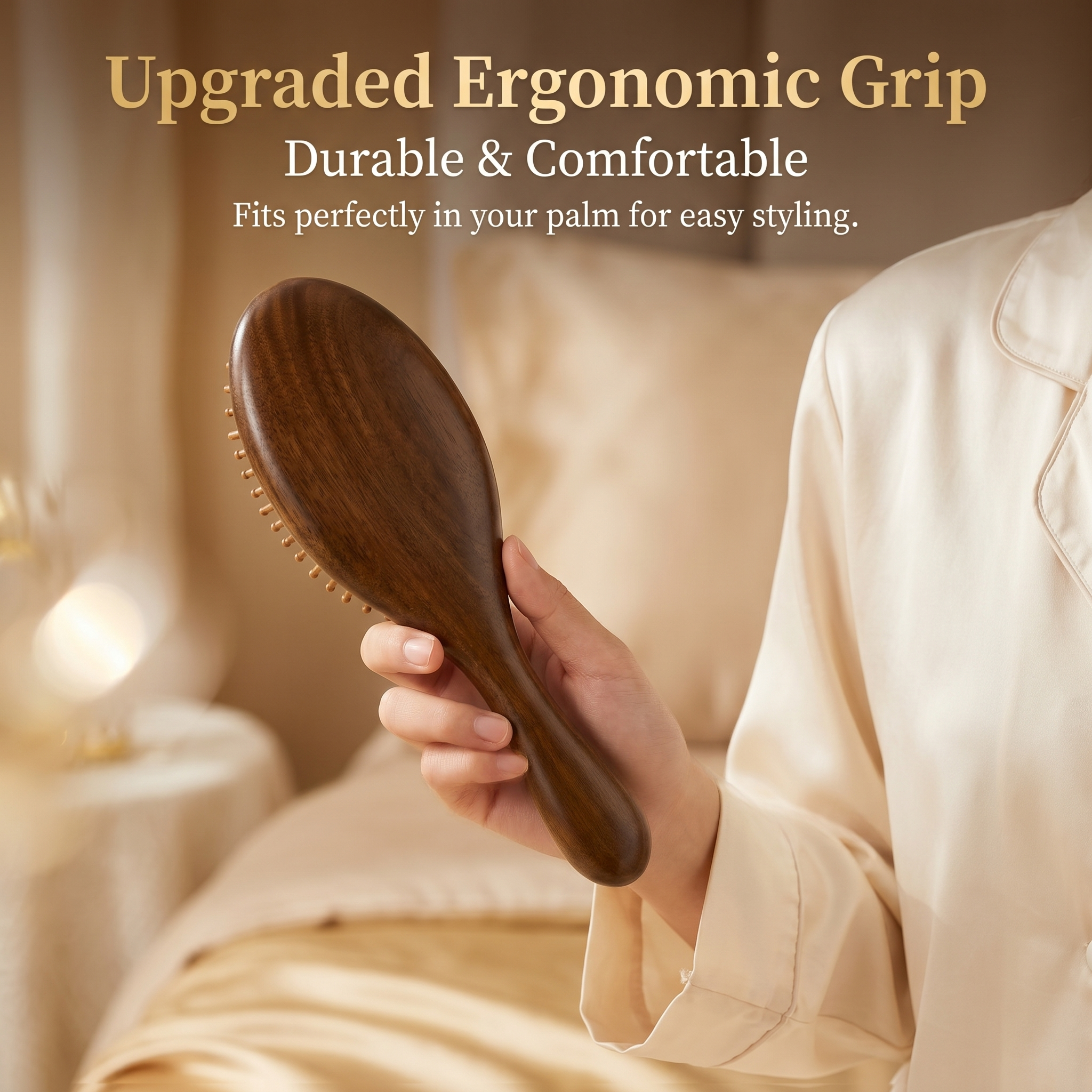 YCMassage® Sandalwood Air-Cushion Comb — Women's Home Use, Hair-Smoothing, Head & Scalp Massage Comb; Unclogs Hair Follicles — Portable Design