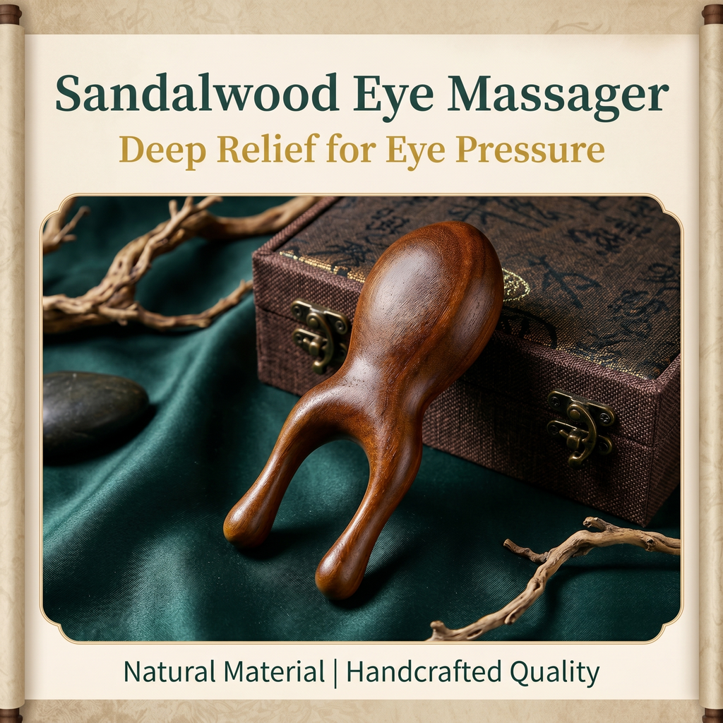 YCMassage® Sandalwood Massage Comb & "Little Frog" Massager — For Eyes, Face, and Nose Bridge — Head and Facial Gua Sha Tool — Home Use