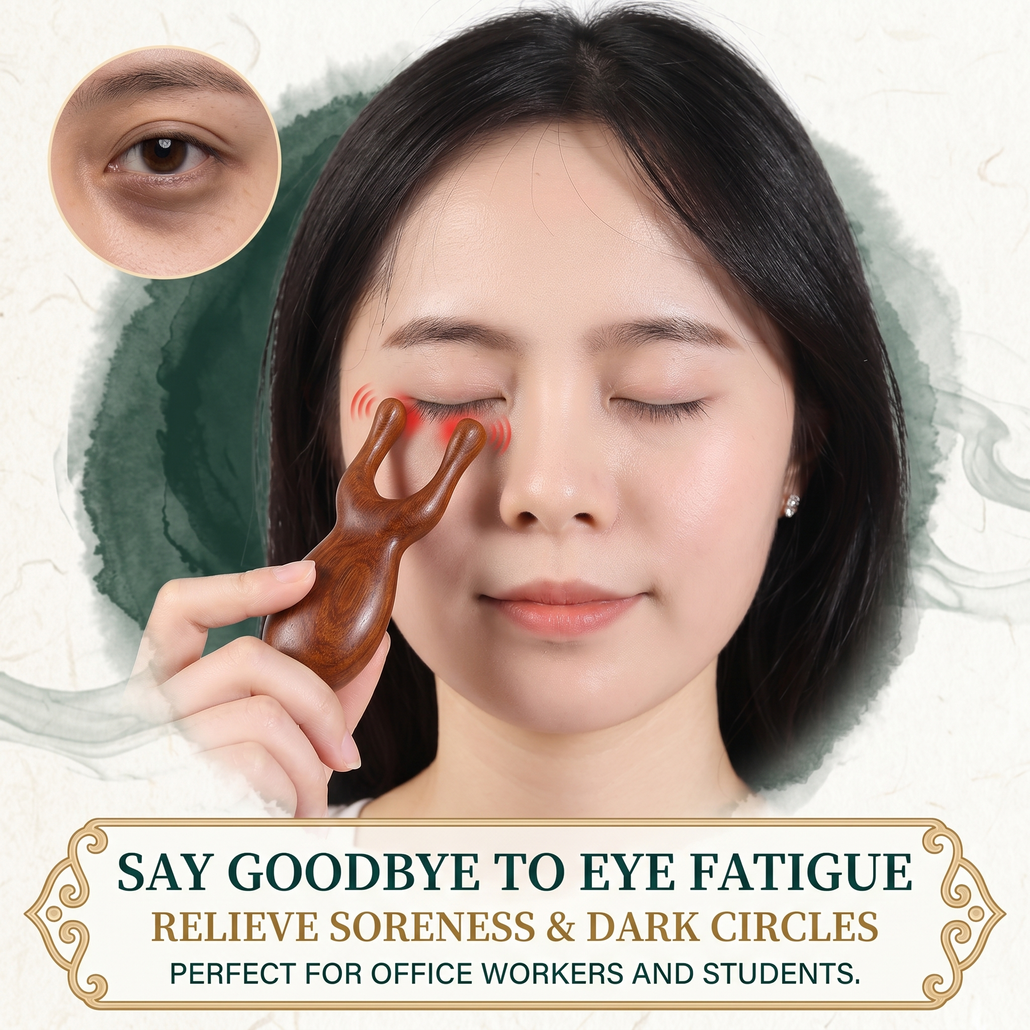 YCMassage® Sandalwood Massage Comb & "Little Frog" Massager — For Eyes, Face, and Nose Bridge — Head and Facial Gua Sha Tool — Home Use