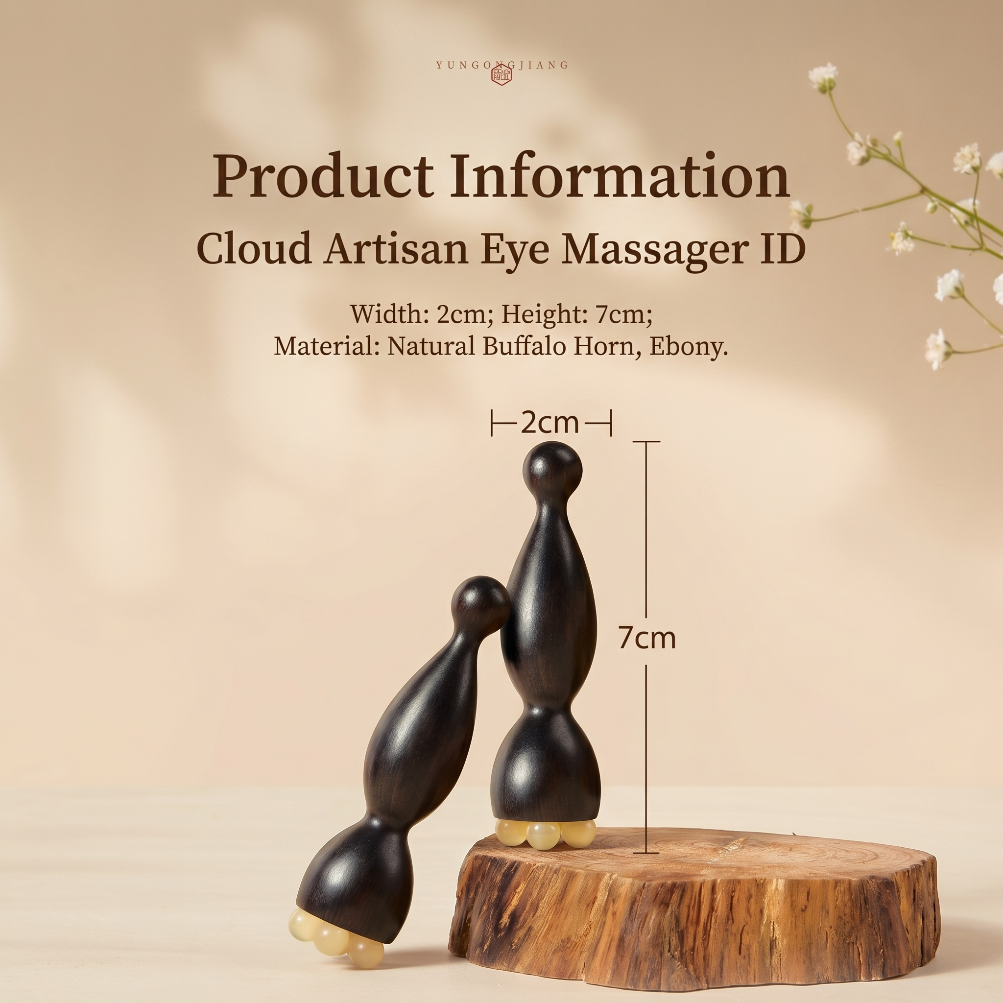 YCMassage® Eye Massage Tool: "Vermilion Bird's Three Pecks" Meridian Stimulator — Small Lotus Pod Design, Ox Horn Acupoint Probe with Roller Ball — Specialized Eye Care Instrument