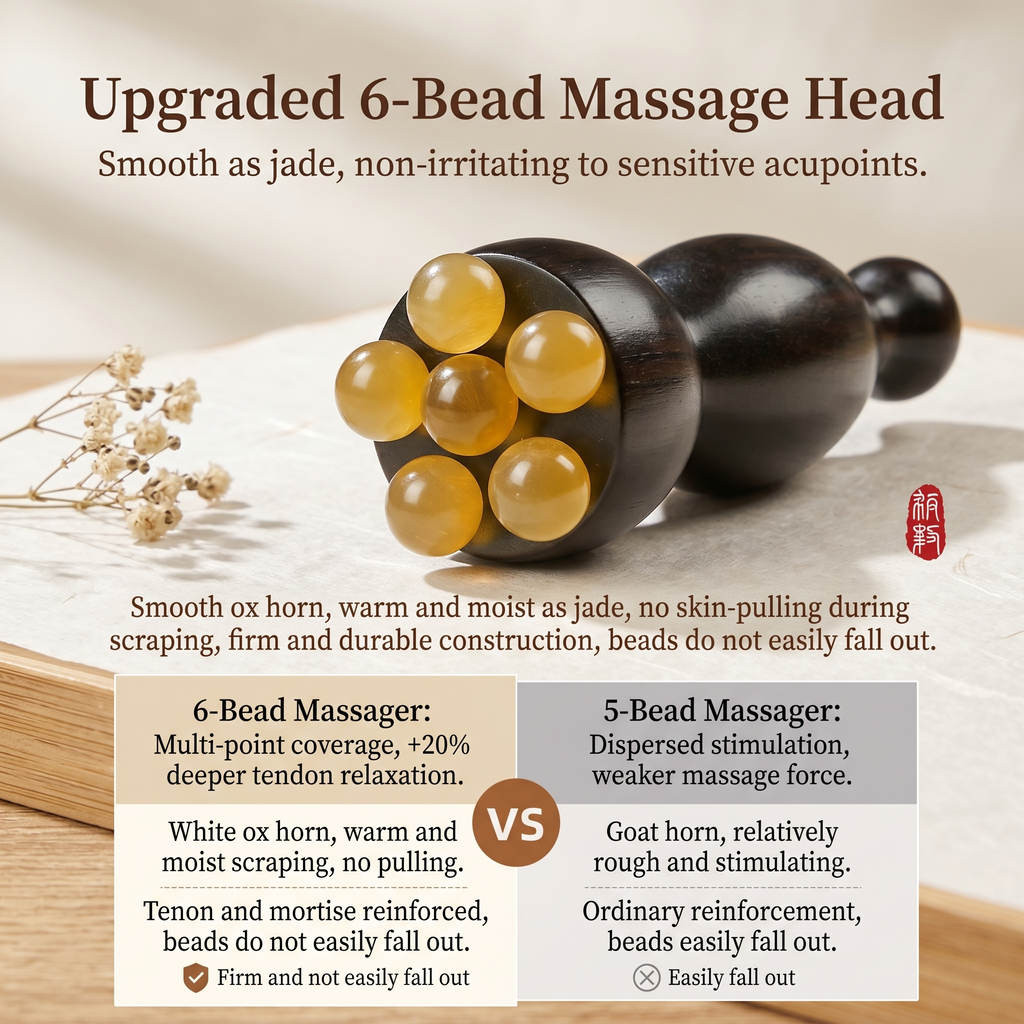 YCMassage® Eye Massage Tool: "Vermilion Bird's Three Pecks" Meridian Stimulator — Small Lotus Pod Design, Ox Horn Acupoint Probe with Roller Ball — Specialized Eye Care Instrument