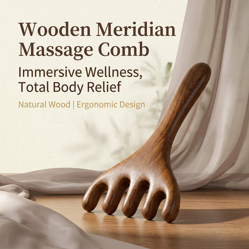 YCMassage® Authentic Sandalwood & Deer Antler Scalp Massage Comb — Head Meridian Clearing and Gua Sha Tool