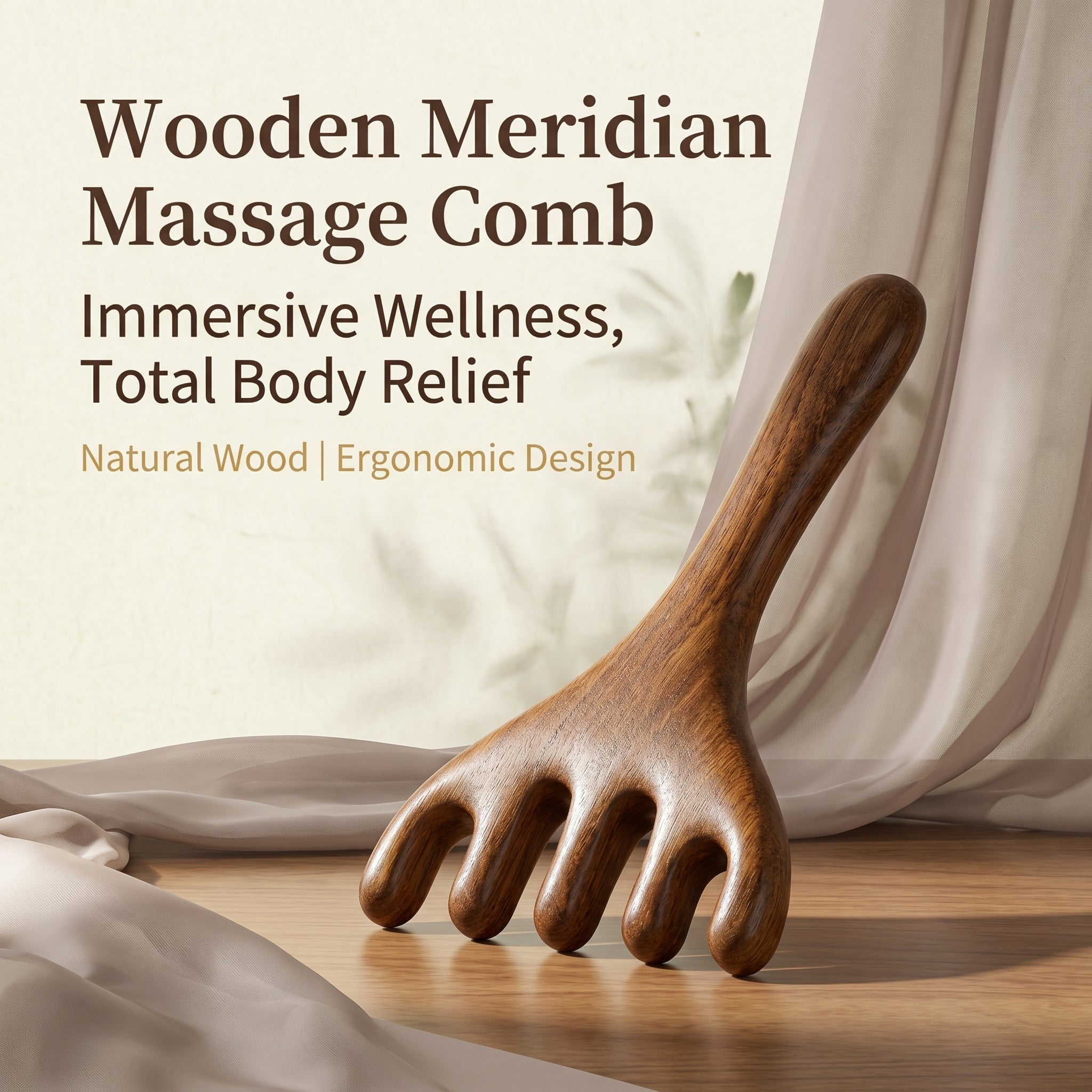 YCMassage® Authentic Sandalwood & Deer Antler Scalp Massage Comb — Head Meridian Clearing and Gua Sha Tool