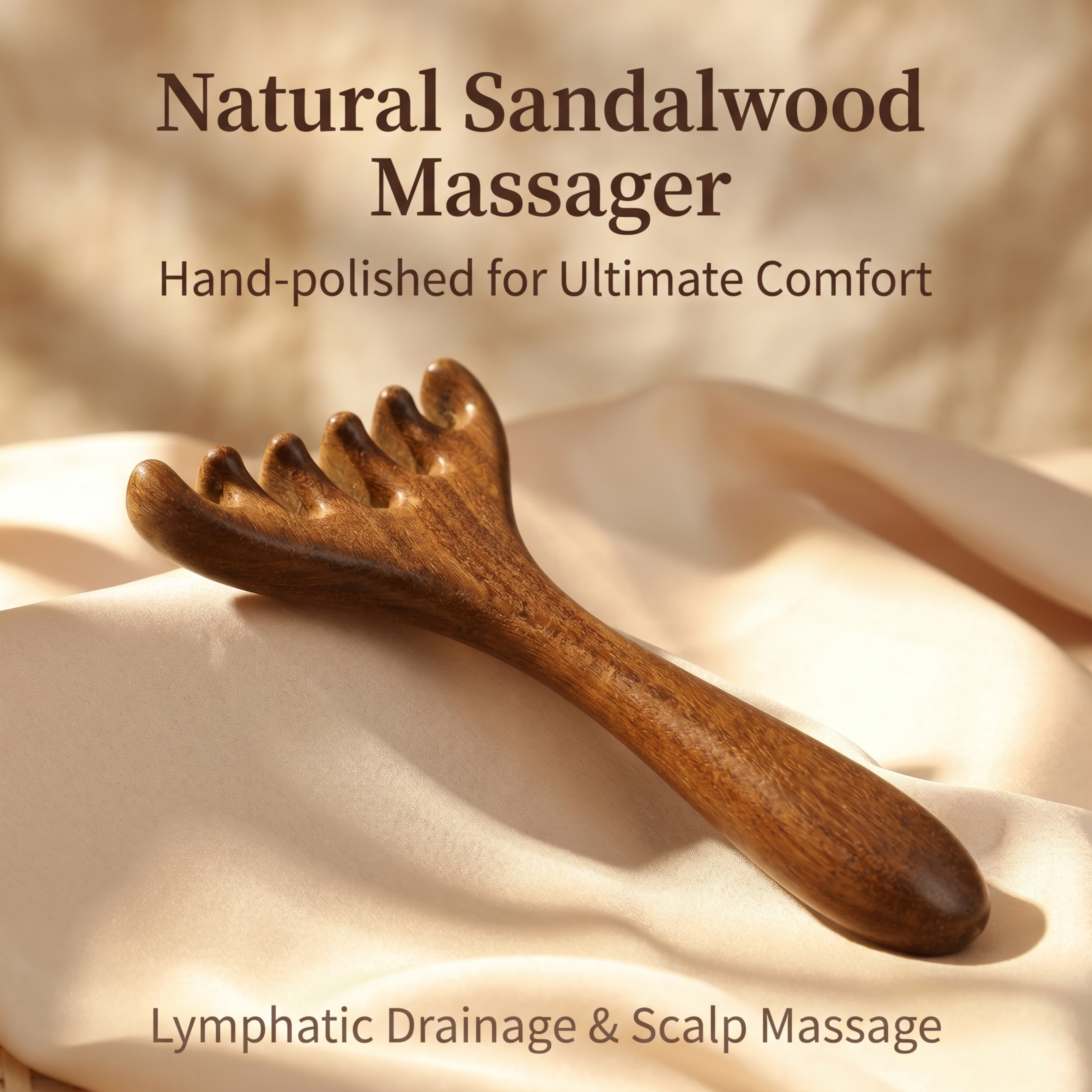 YCMassage® Authentic Sandalwood & Deer Antler Scalp Massage Comb — Head Meridian Clearing and Gua Sha Tool