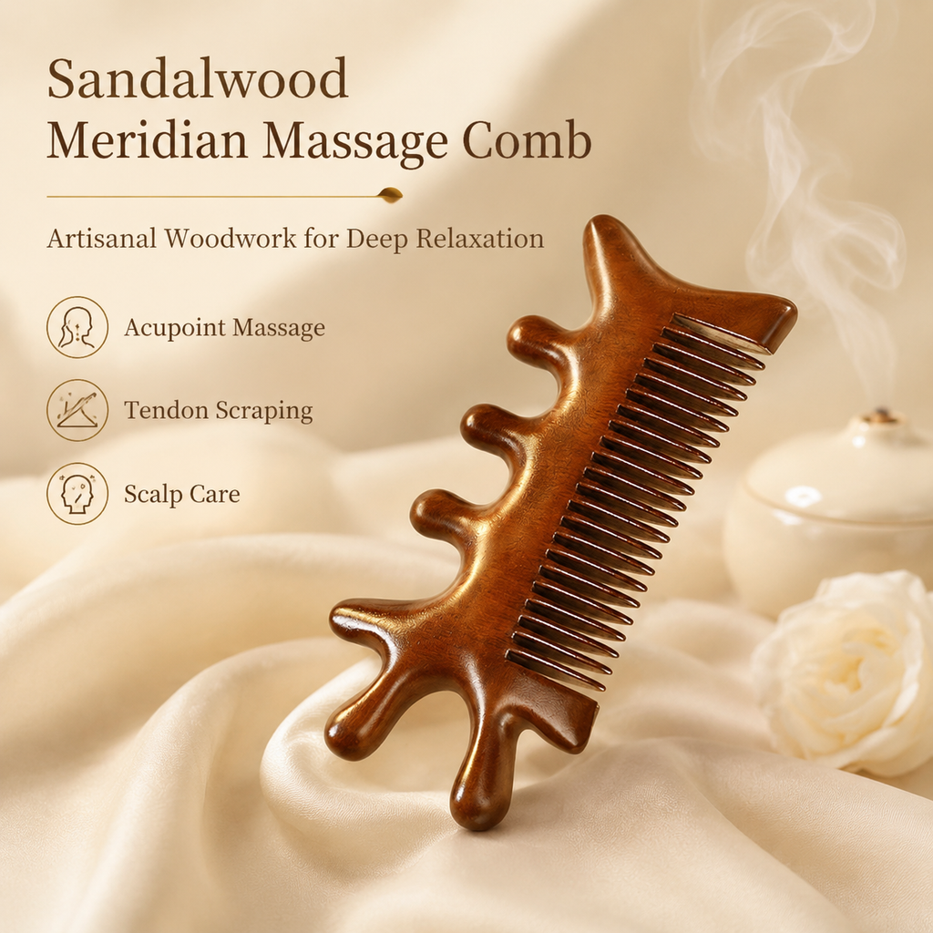 YCMassage® Sandalwood 4-in-1 Multifunctional Massage Comb — Meridian-Clearing Wooden Comb for Head, Scalp, Face, Eyes, Shoulders, and Neck
