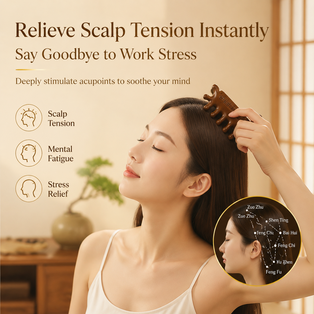 YCMassage® Sandalwood 4-in-1 Multifunctional Massage Comb — Meridian-Clearing Wooden Comb for Head, Scalp, Face, Eyes, Shoulders, and Neck