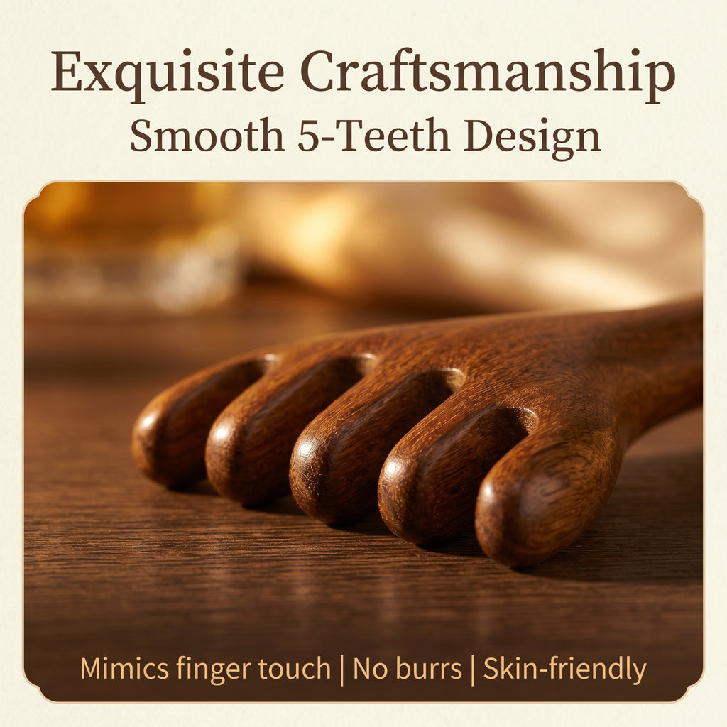 YCMassage® Authentic Sandalwood & Deer Antler Scalp Massage Comb — Head Meridian Clearing and Gua Sha Tool