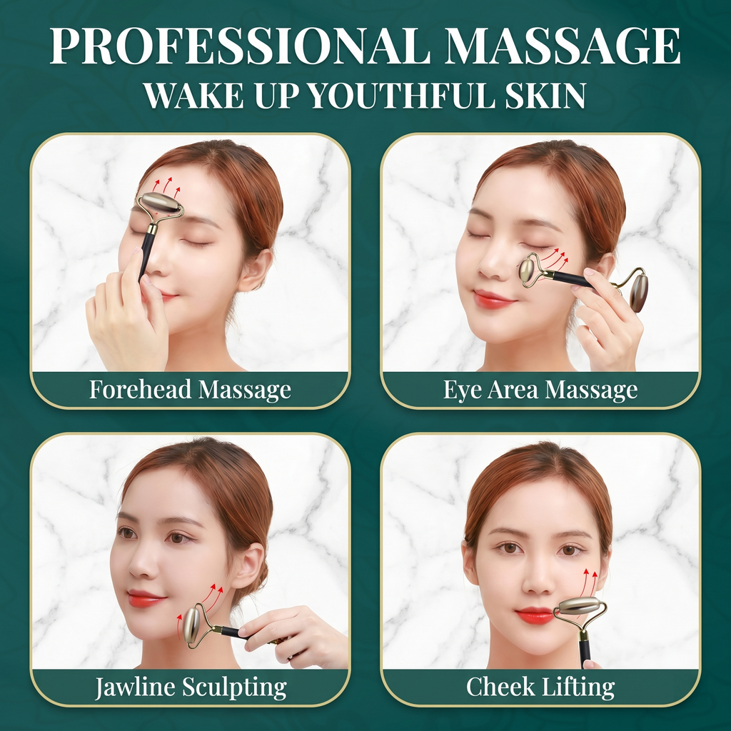 YCMassage® Multifunctional Natural Ox Horn Facial Massager & Roller — Face Lifting, Gua Sha Board, and Beauty Tool for Unblocking Meridians