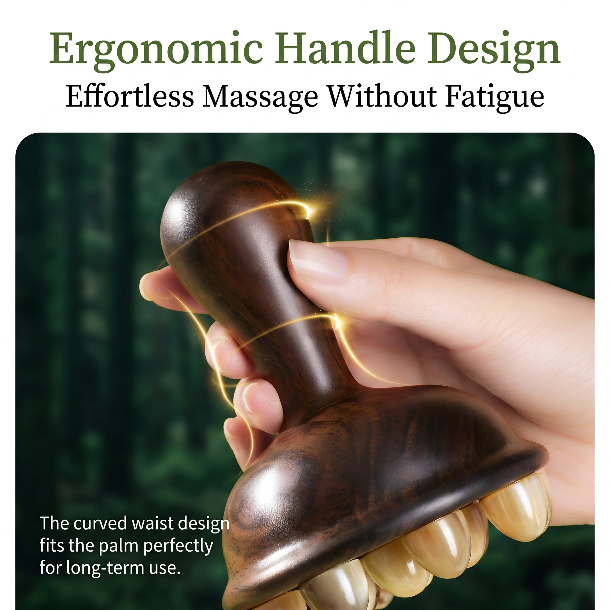 YCMassage® Premium Ox Horn & Sandalwood Meridian Brush — Versatile Full-Body Gua Sha Tool, Massage Comb, and Abdominal/Leg Massager