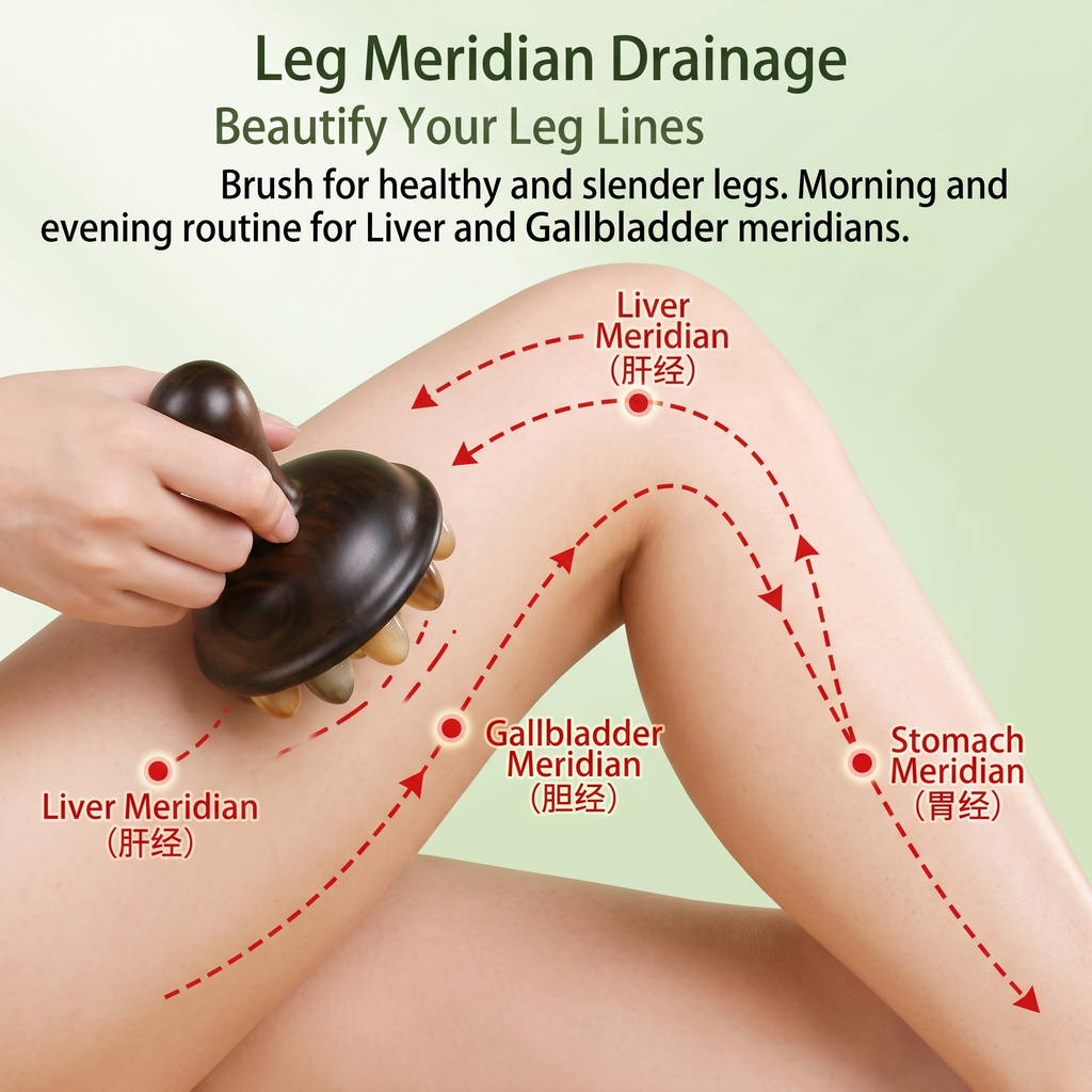 YCMassage® Premium Ox Horn & Sandalwood Meridian Brush — Versatile Full-Body Gua Sha Tool, Massage Comb, and Abdominal/Leg Massager