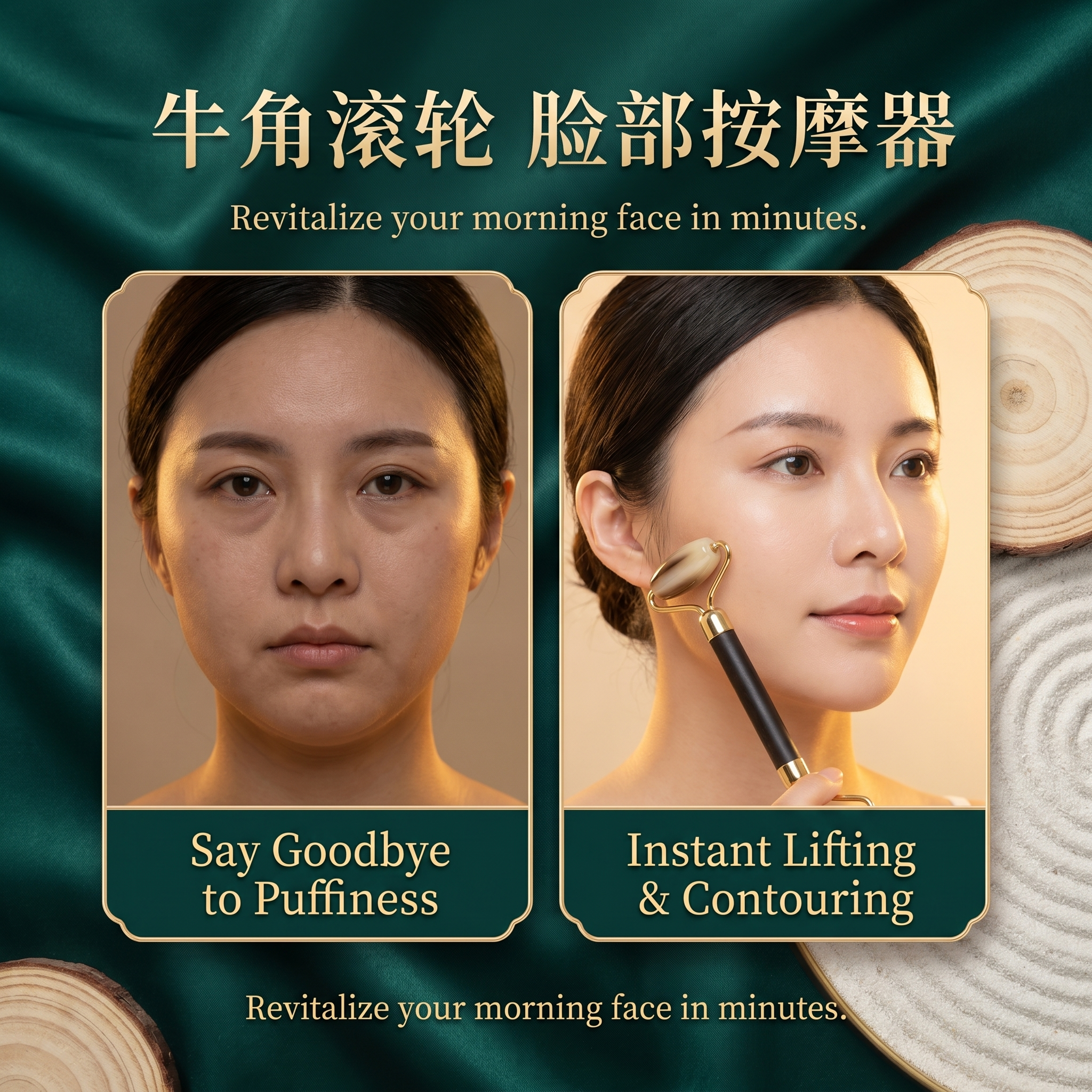 YCMassage® Multifunctional Natural Ox Horn Facial Massager & Roller — Face Lifting, Gua Sha Board, and Beauty Tool for Unblocking Meridians