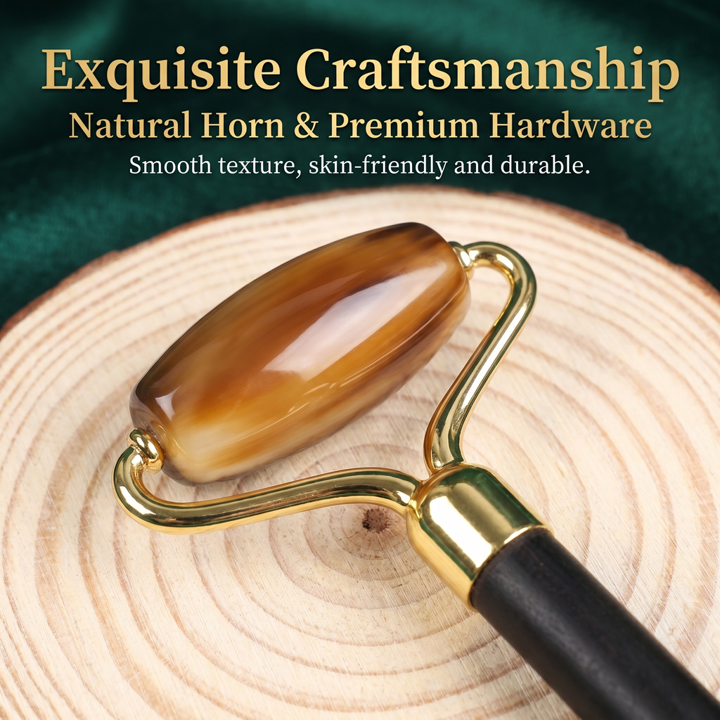 YCMassage® Multifunctional Natural Ox Horn Facial Massager & Roller — Face Lifting, Gua Sha Board, and Beauty Tool for Unblocking Meridians