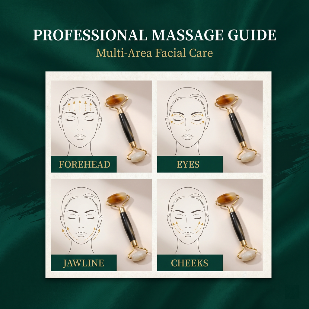 YCMassage® Multifunctional Natural Ox Horn Facial Massager & Roller — Face Lifting, Gua Sha Board, and Beauty Tool for Unblocking Meridians