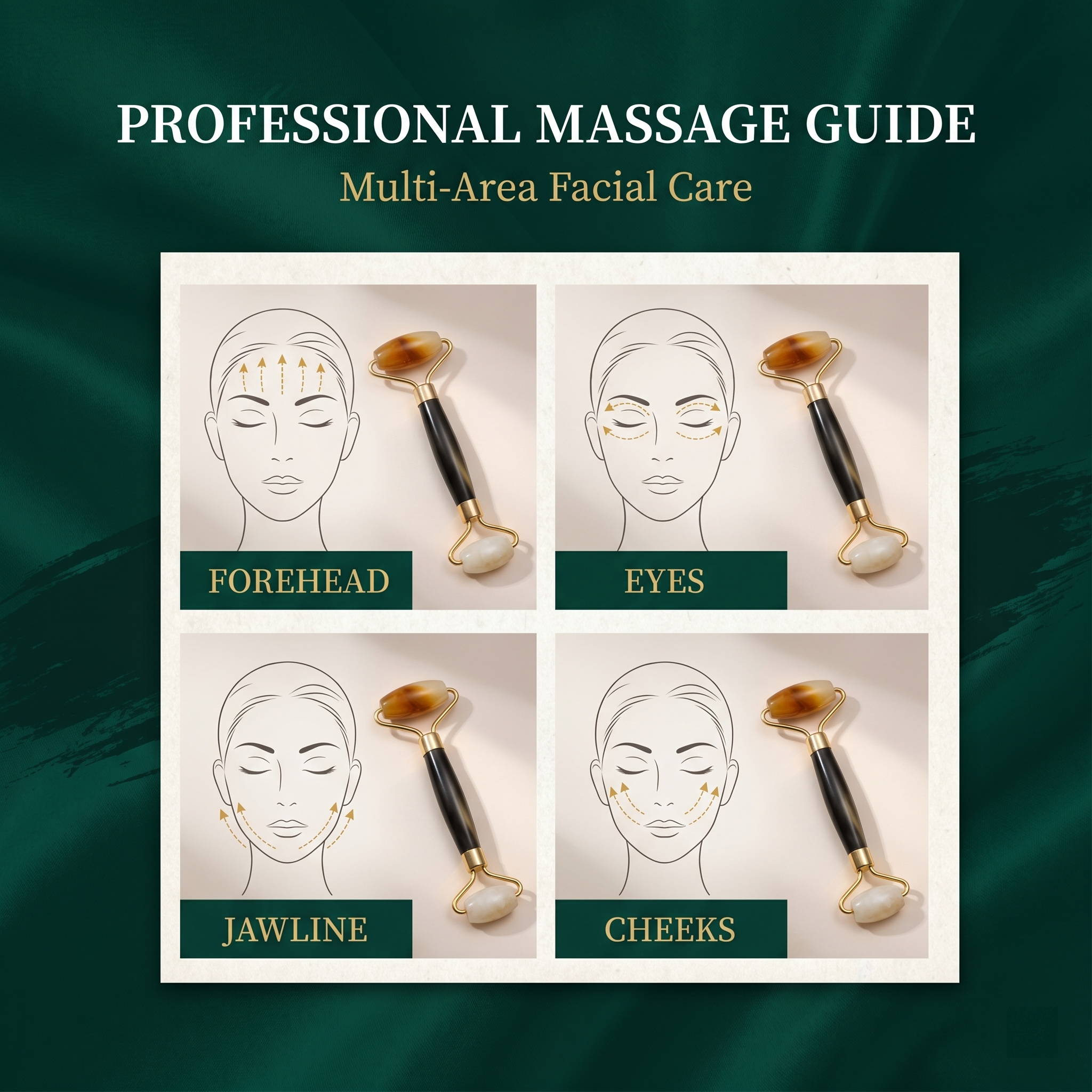 YCMassage® Multifunctional Natural Ox Horn Facial Massager & Roller — Face Lifting, Gua Sha Board, and Beauty Tool for Unblocking Meridians