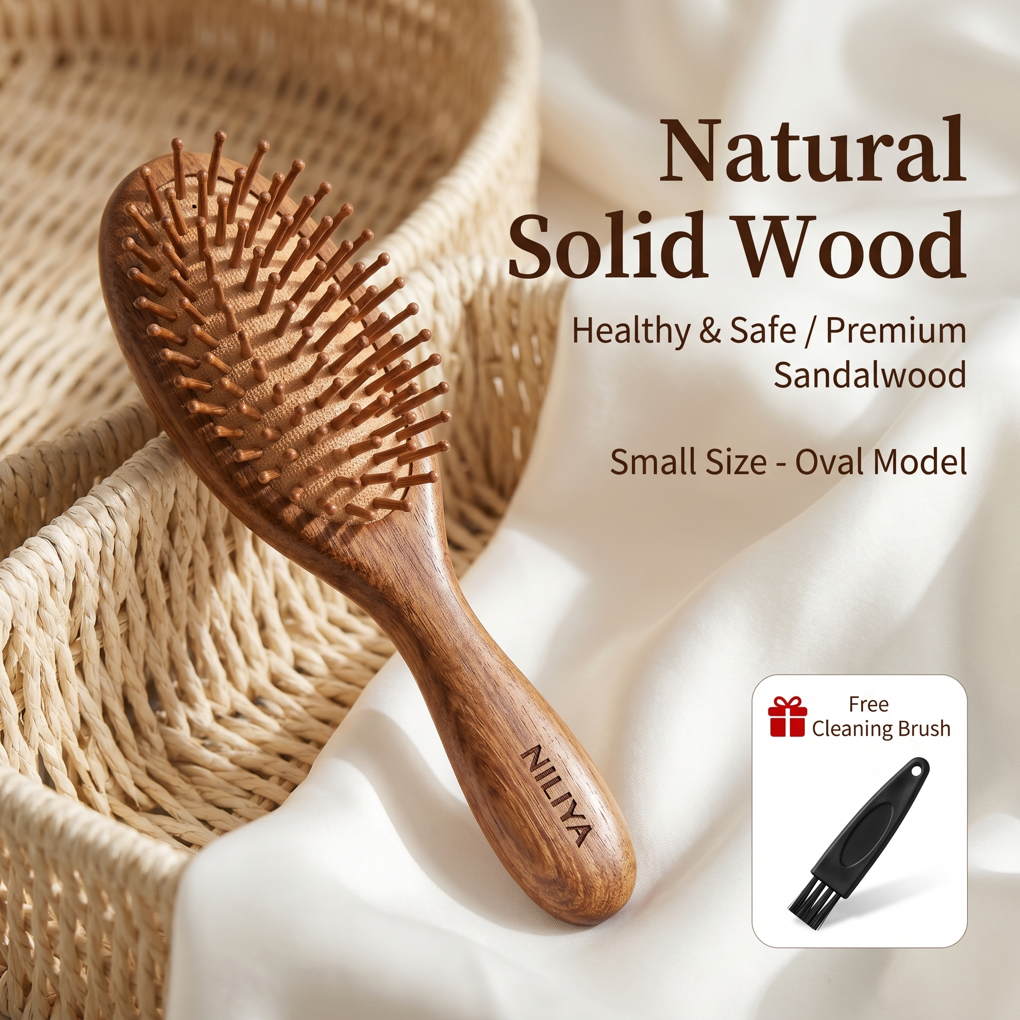 YCMassage® Sandalwood Air-Cushion Comb — Women's Home Use, Hair-Smoothing, Head & Scalp Massage Comb; Unclogs Hair Follicles — Portable Design