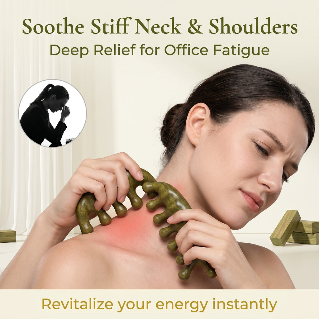 YCMassage® Portable Ebony Mini Comb — Massage, Meridian, and Head Gua Sha Tool — A Natural Wooden Scalp Stimulator