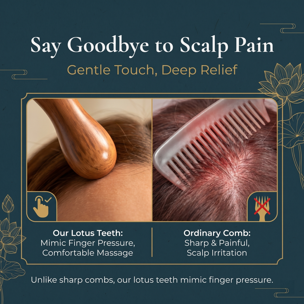 YCMassage®  Premium Sandalwood Round Massage Comb — Head & Scalp Meridian Stimulator, Follicle-Clearing Tool — Designed for Women
