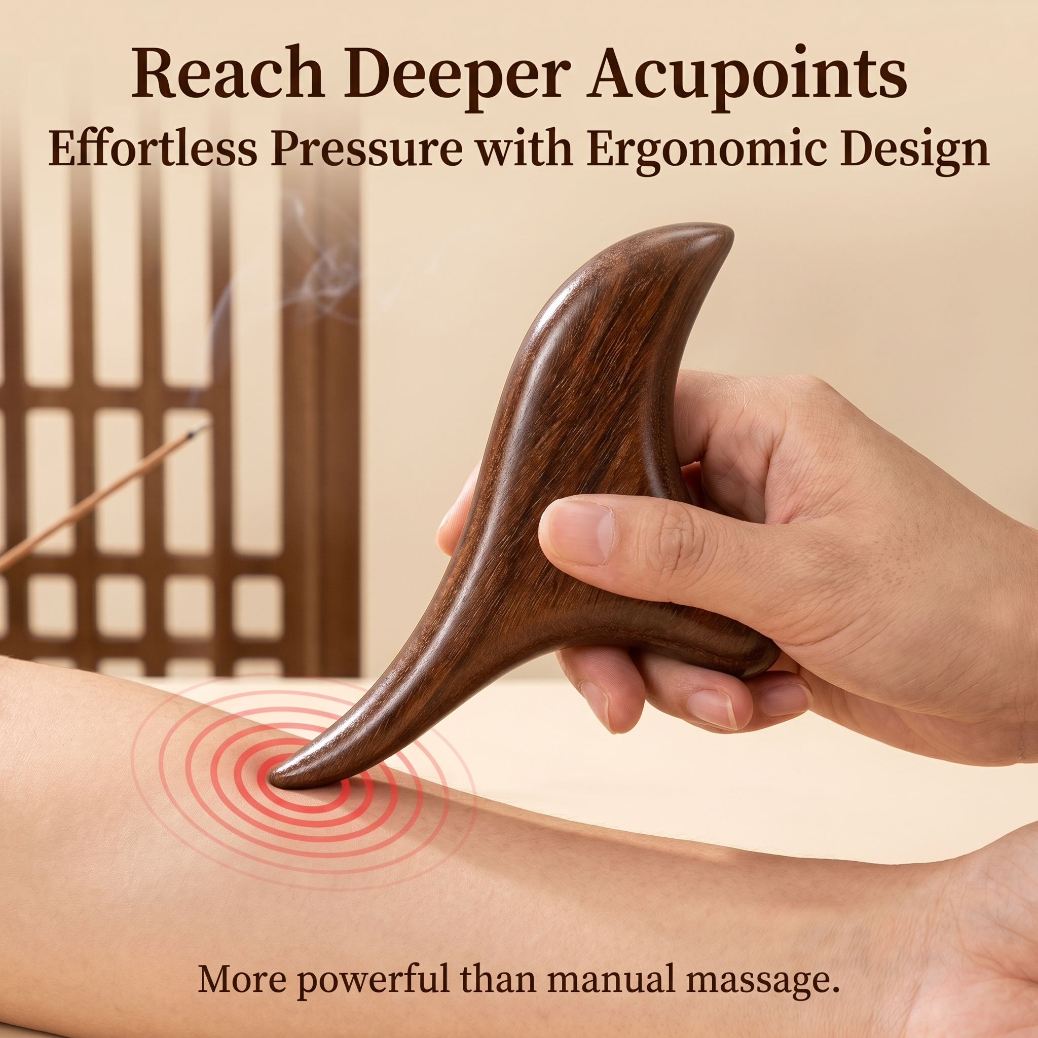 YCMassage® Golden Silk Ebony Foot Massager — Triangular Acupressure Tool, Tendon Scraper, Gua Sha Board, Meridian Clearing Stick, and Comb