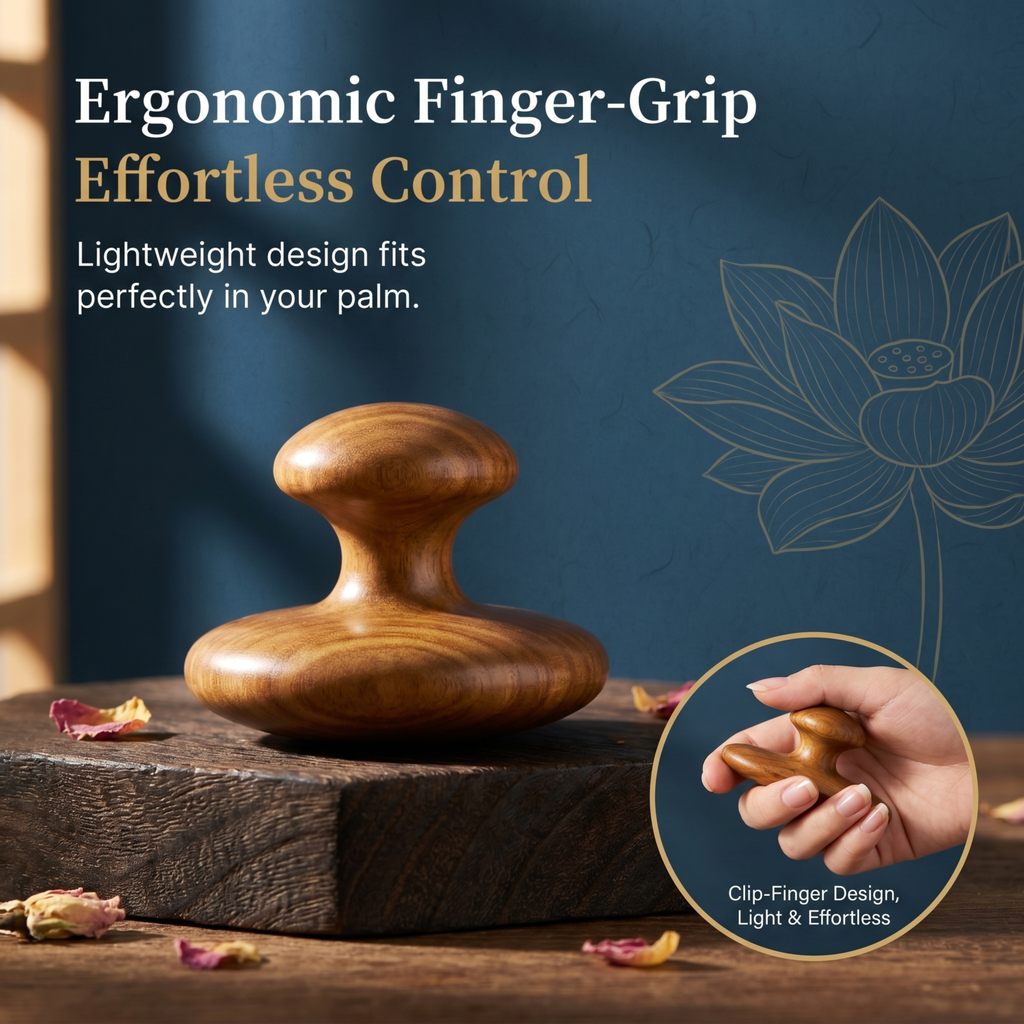 YCMassage®  Premium Sandalwood Round Massage Comb — Head & Scalp Meridian Stimulator, Follicle-Clearing Tool — Designed for Women