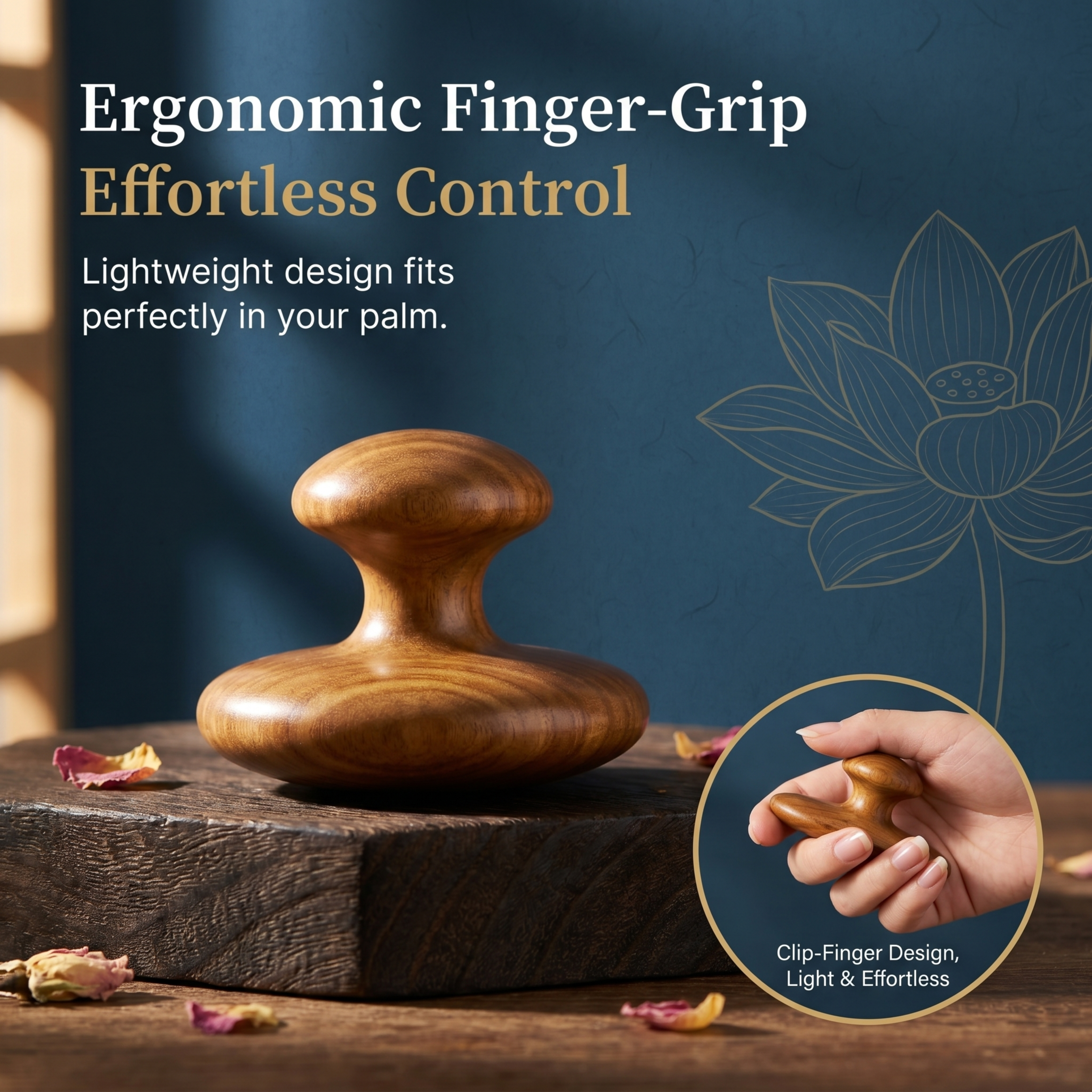 YCMassage®  Premium Sandalwood Round Massage Comb — Head & Scalp Meridian Stimulator, Follicle-Clearing Tool — Designed for Women