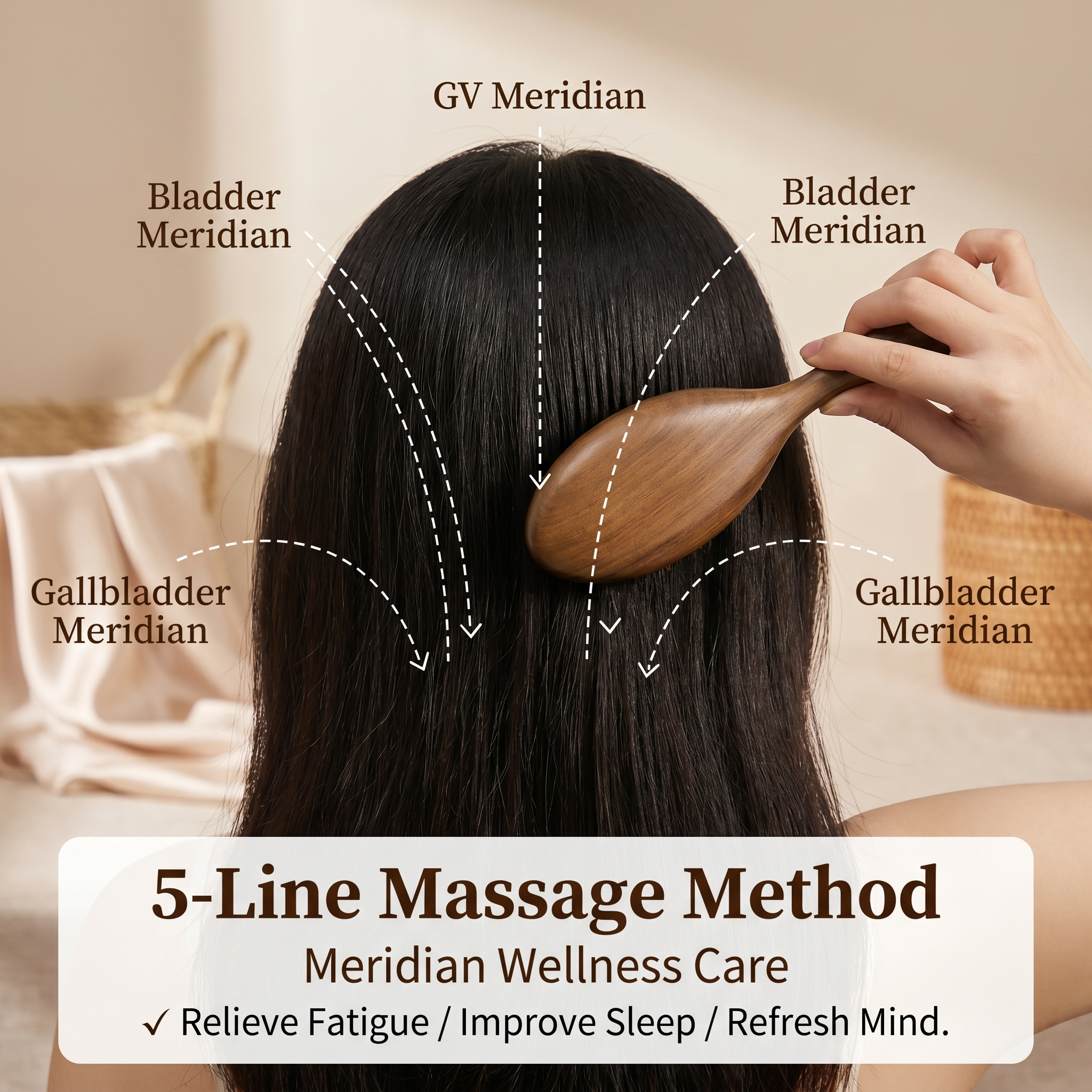 YCMassage® Sandalwood Air-Cushion Comb — Women's Home Use, Hair-Smoothing, Head & Scalp Massage Comb; Unclogs Hair Follicles — Portable Design