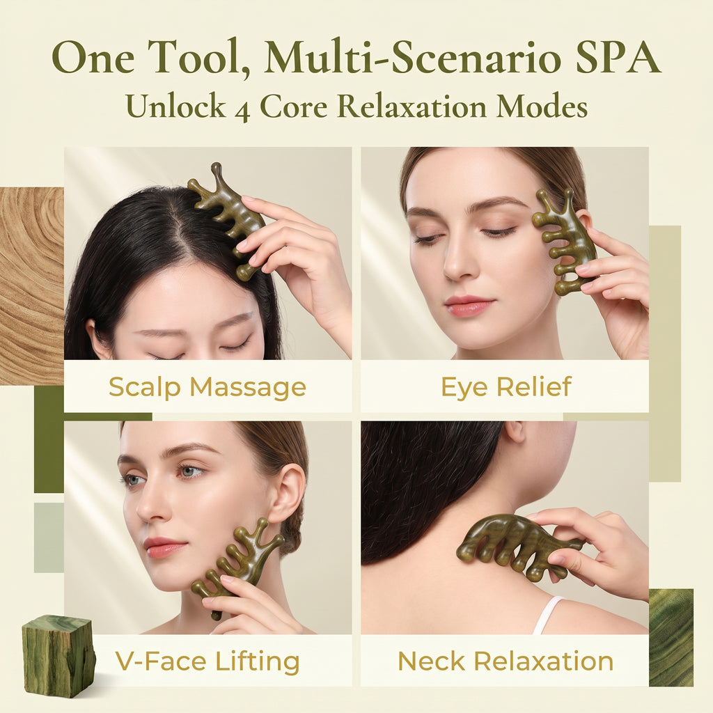 YCMassage® Portable Ebony Mini Comb — Massage, Meridian, and Head Gua Sha Tool — A Natural Wooden Scalp Stimulator